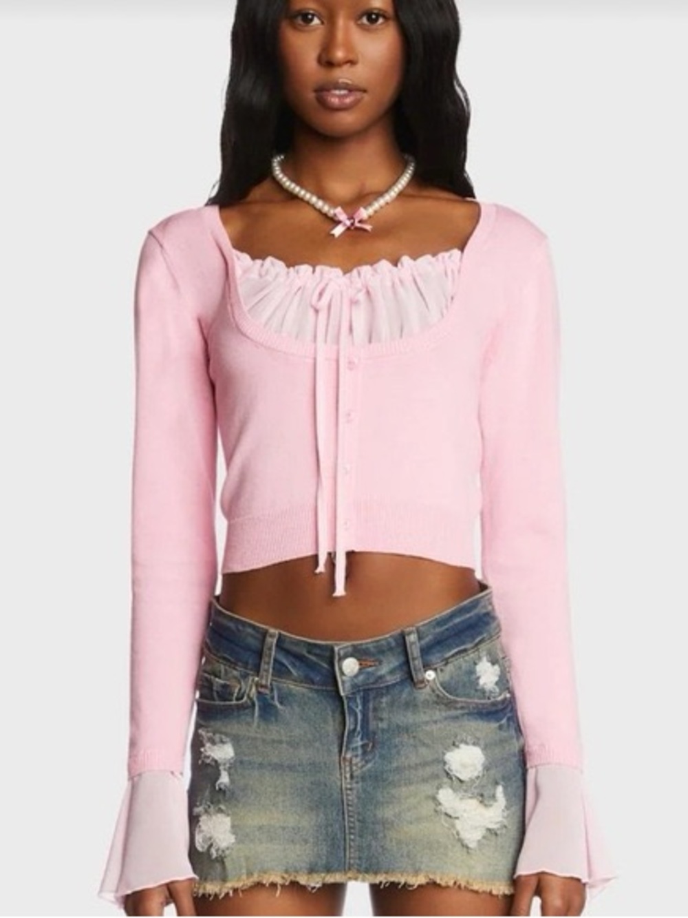 Sugar Thrillz/ Dolls Kill Baby Pink Long Sleeve Crop Top